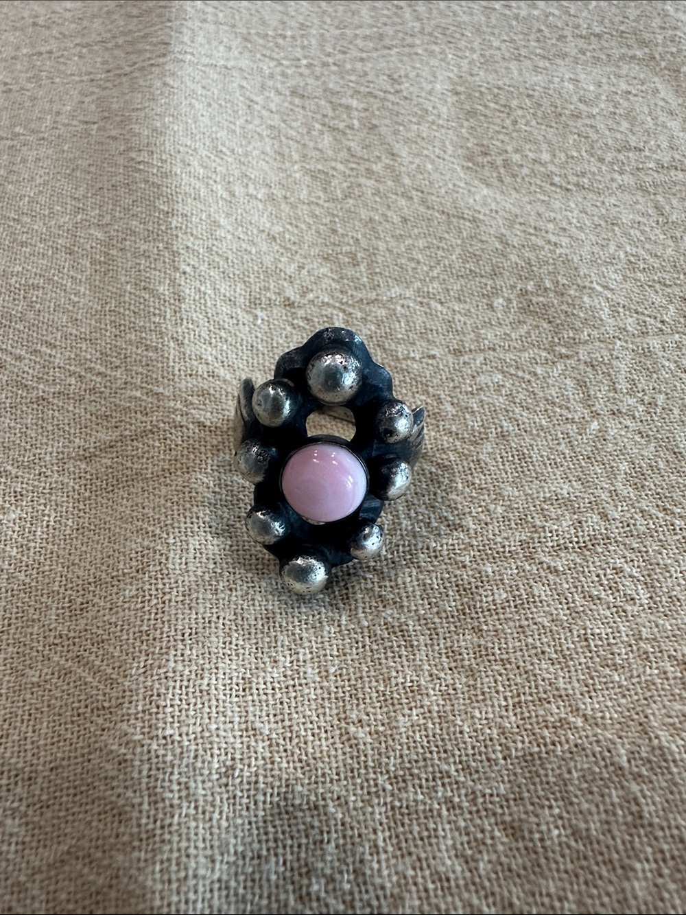 Native American Pink Conch  Oxidized Silver-Tone Statement Ring